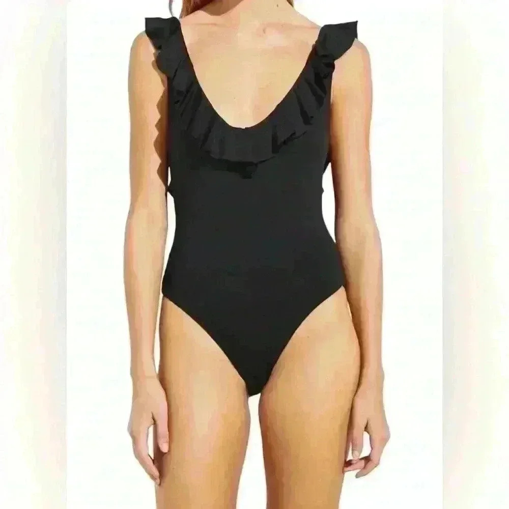 Eberjey Loreta Black One Piece Swimsuit Size Xs Nwt Upf 50+ Ruffle Sc